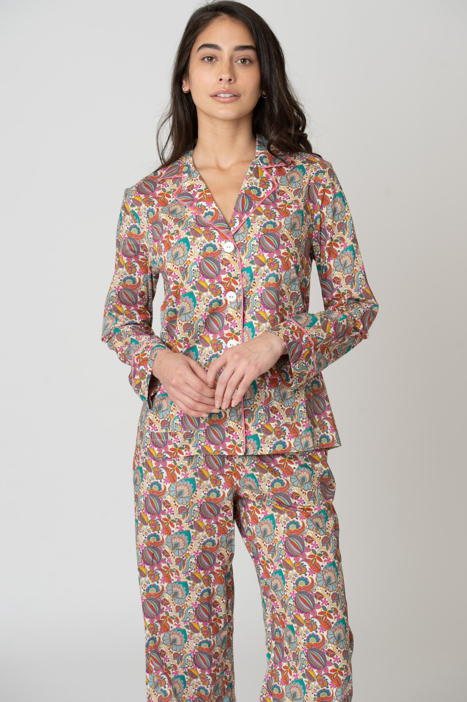 Katro Colony Cotton Pajama Set White Citronella Vine