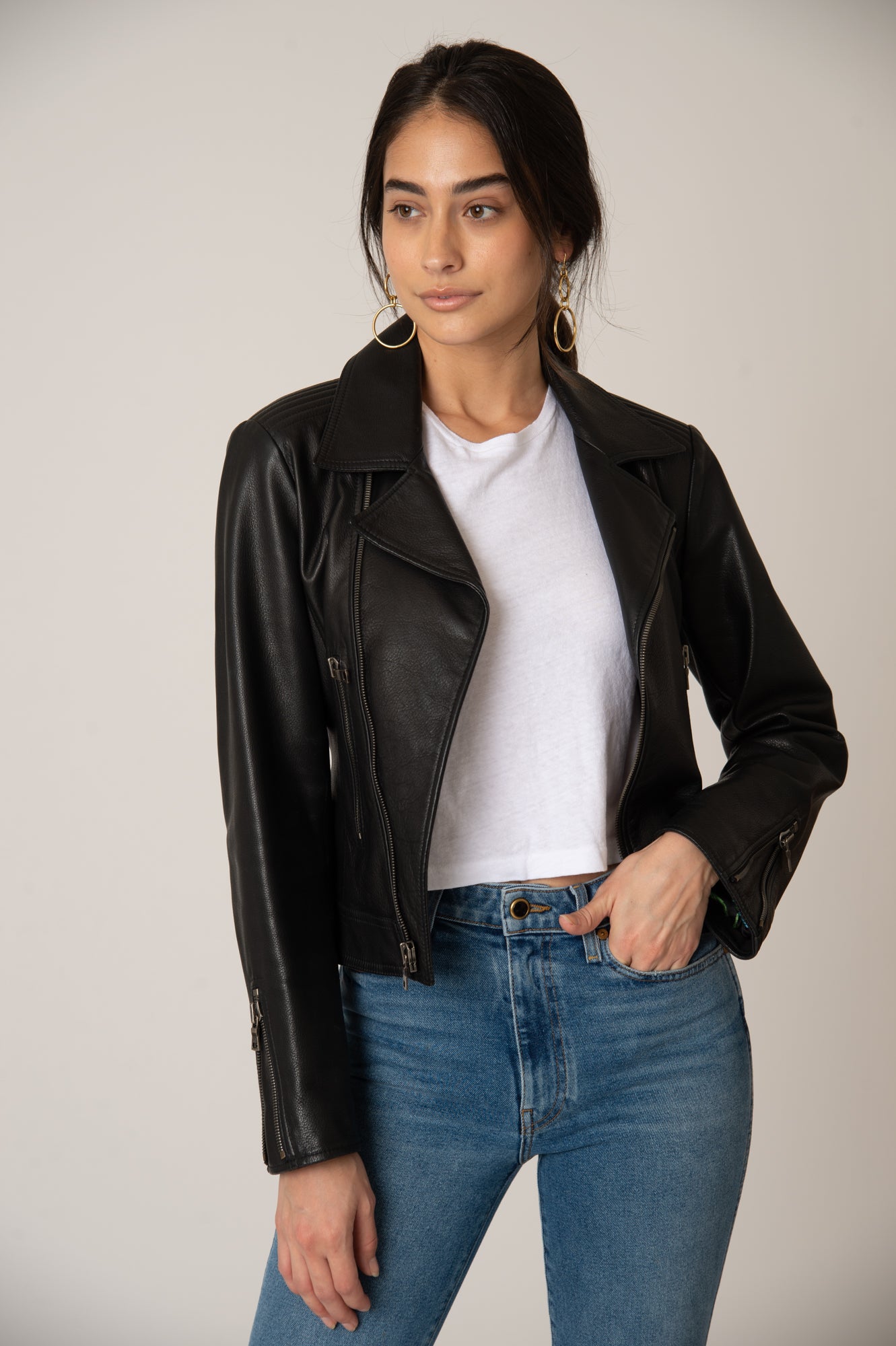 Laurel Canyon Leather Jacket Black Vintage Floral Matte Zipper