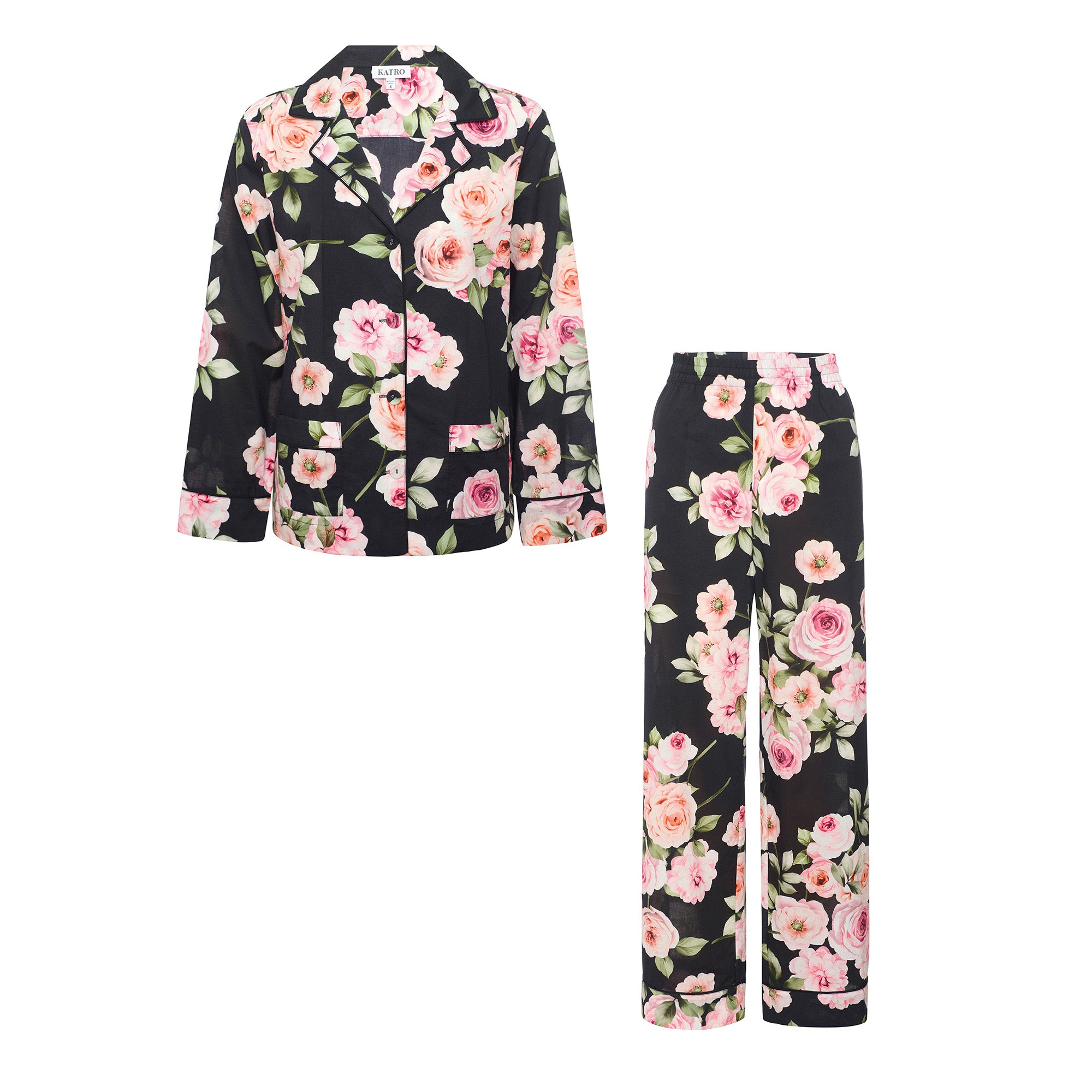 Colony Cabbage Rose Black Cotton Pajamas