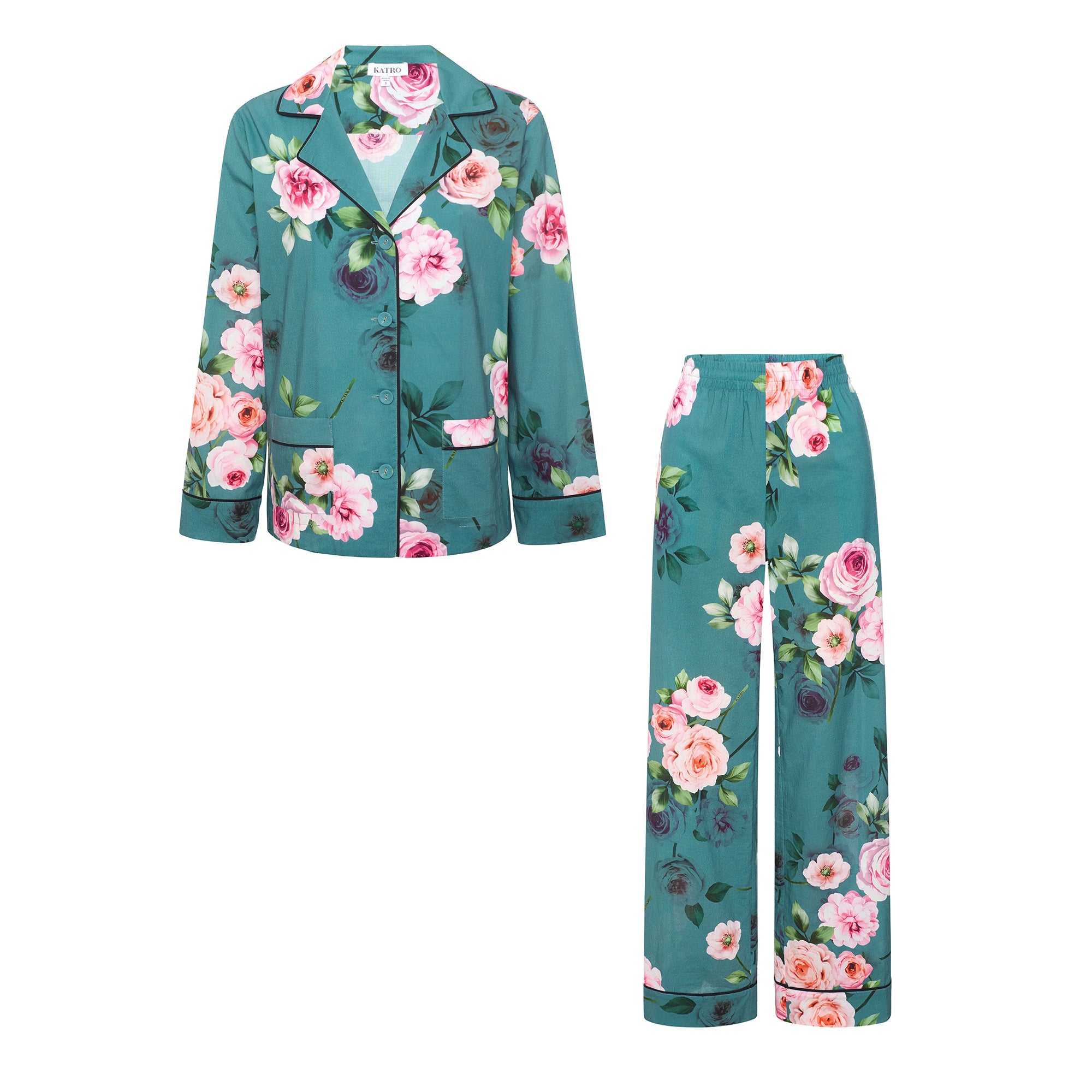 Colony Cabbage Rose Green Cotton Pajamas