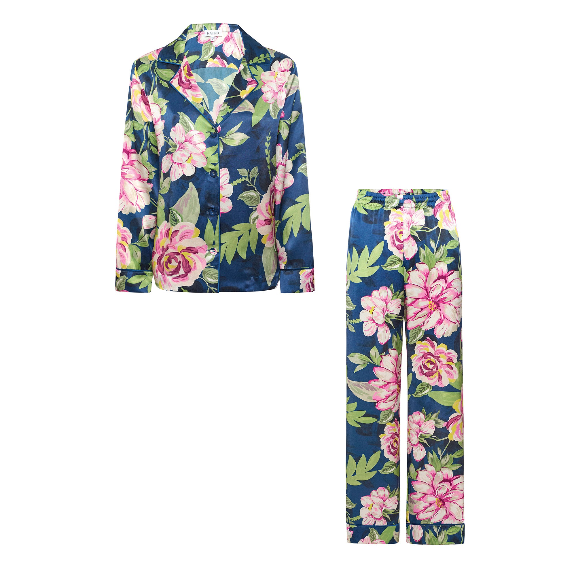 Colony Pink Peonies Silk Satin Pajamas