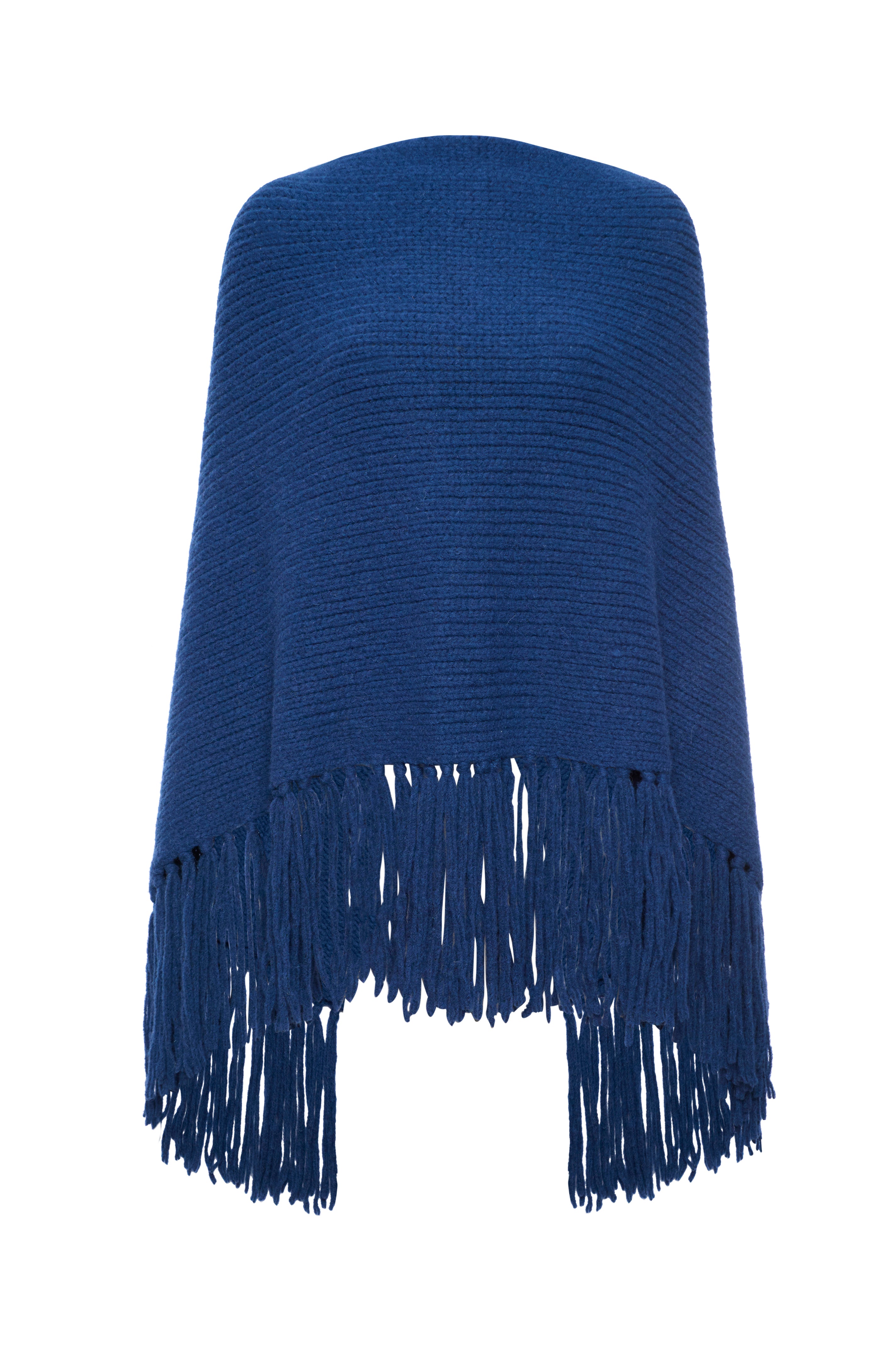 Fringe Poncho - Navy