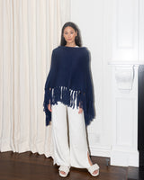 Fringe Poncho - Navy