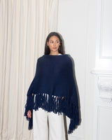 Fringe Poncho - Navy