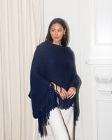 Fringe Poncho - Navy