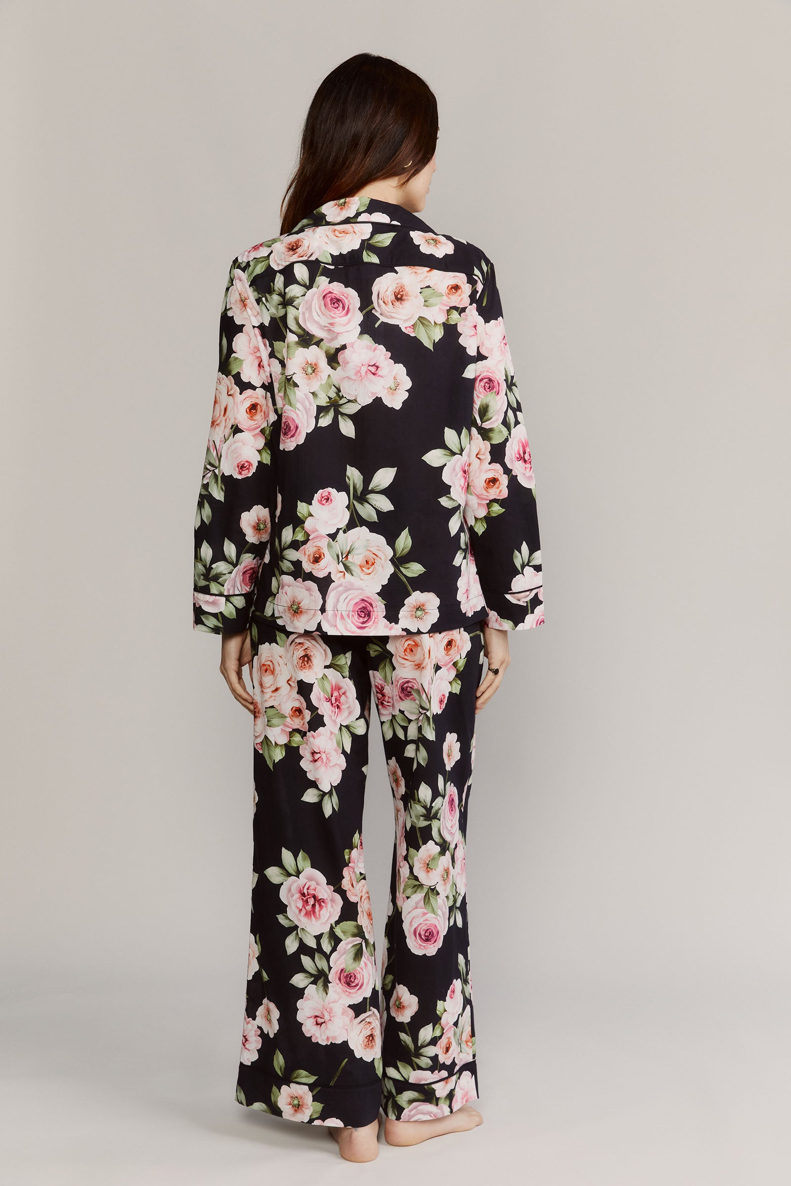 Katro Cabbage Rose Black Cotton Pajamas Back