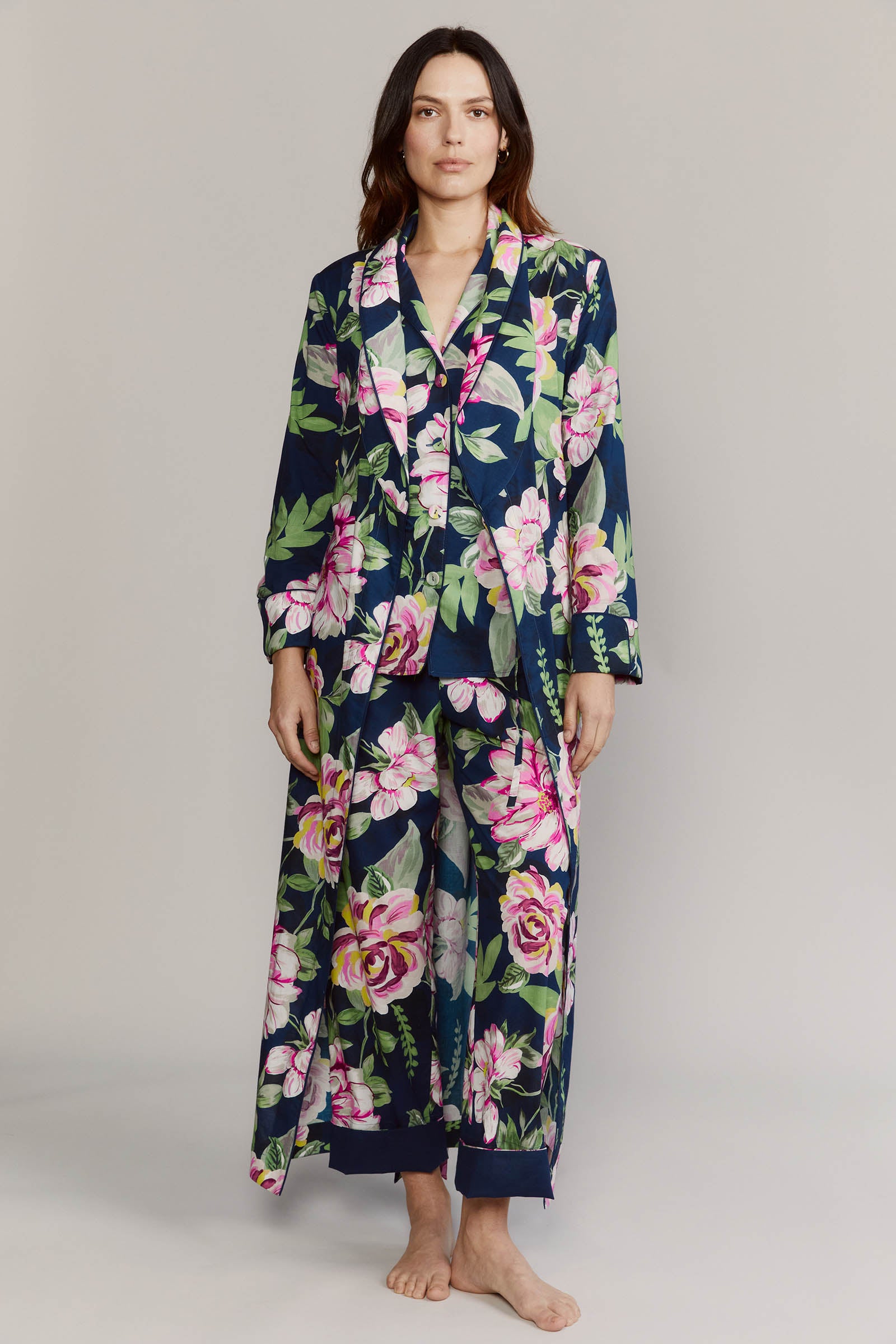 Matador Robe Front Pink Peonies with Broad Beach