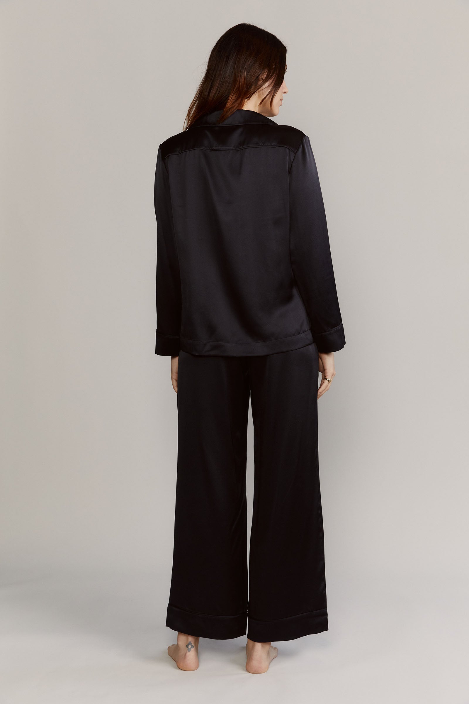 Colony Black Silk Satin Pajamas - Back