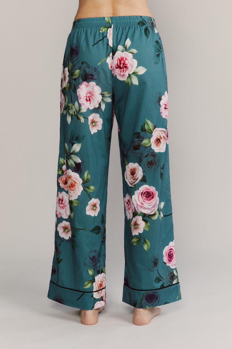 Katro Colony Cabbage Rose Green Cotton Pants Back