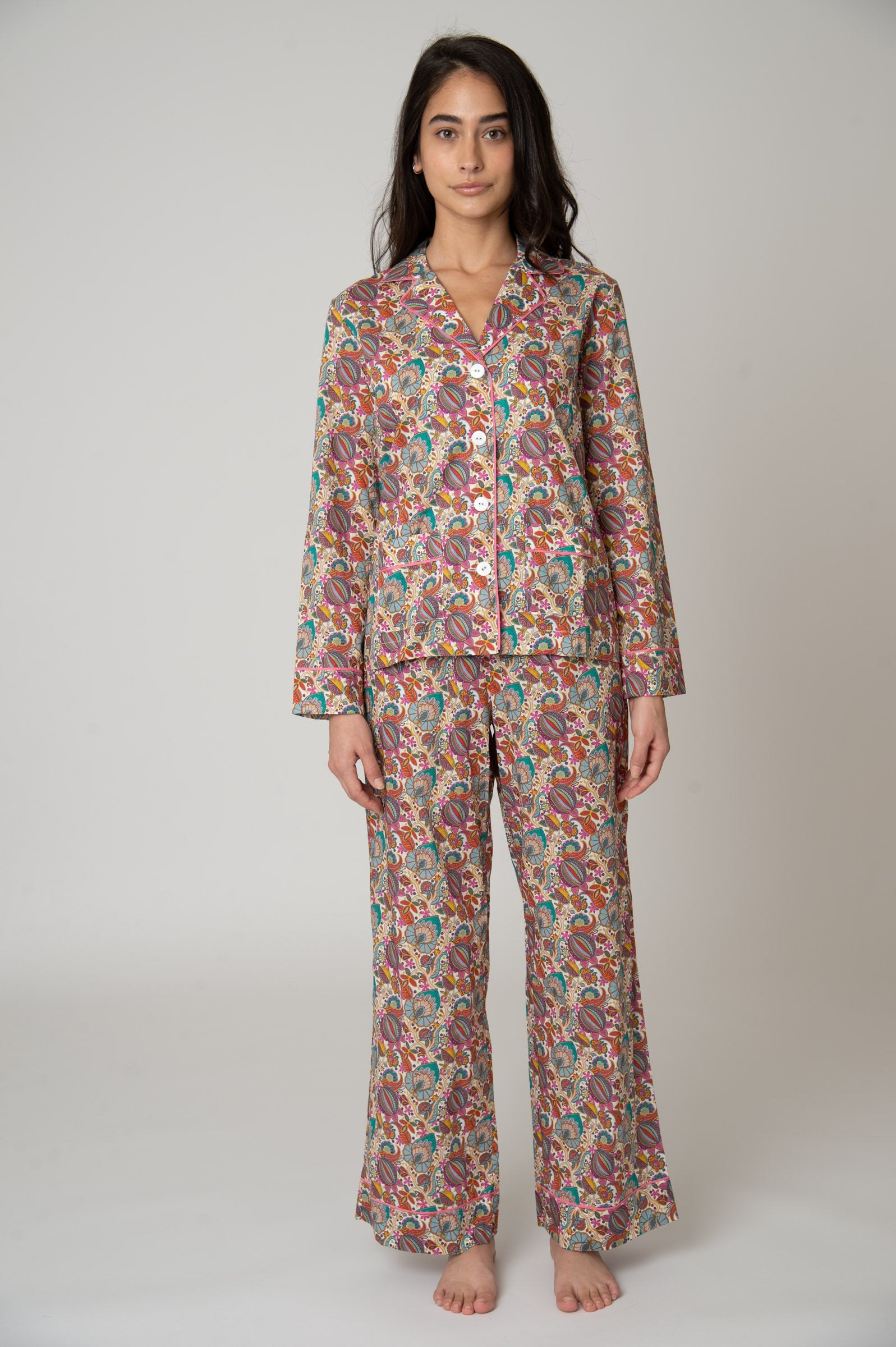 Katro Colony Cotton Pajama Set White Citronella Vine