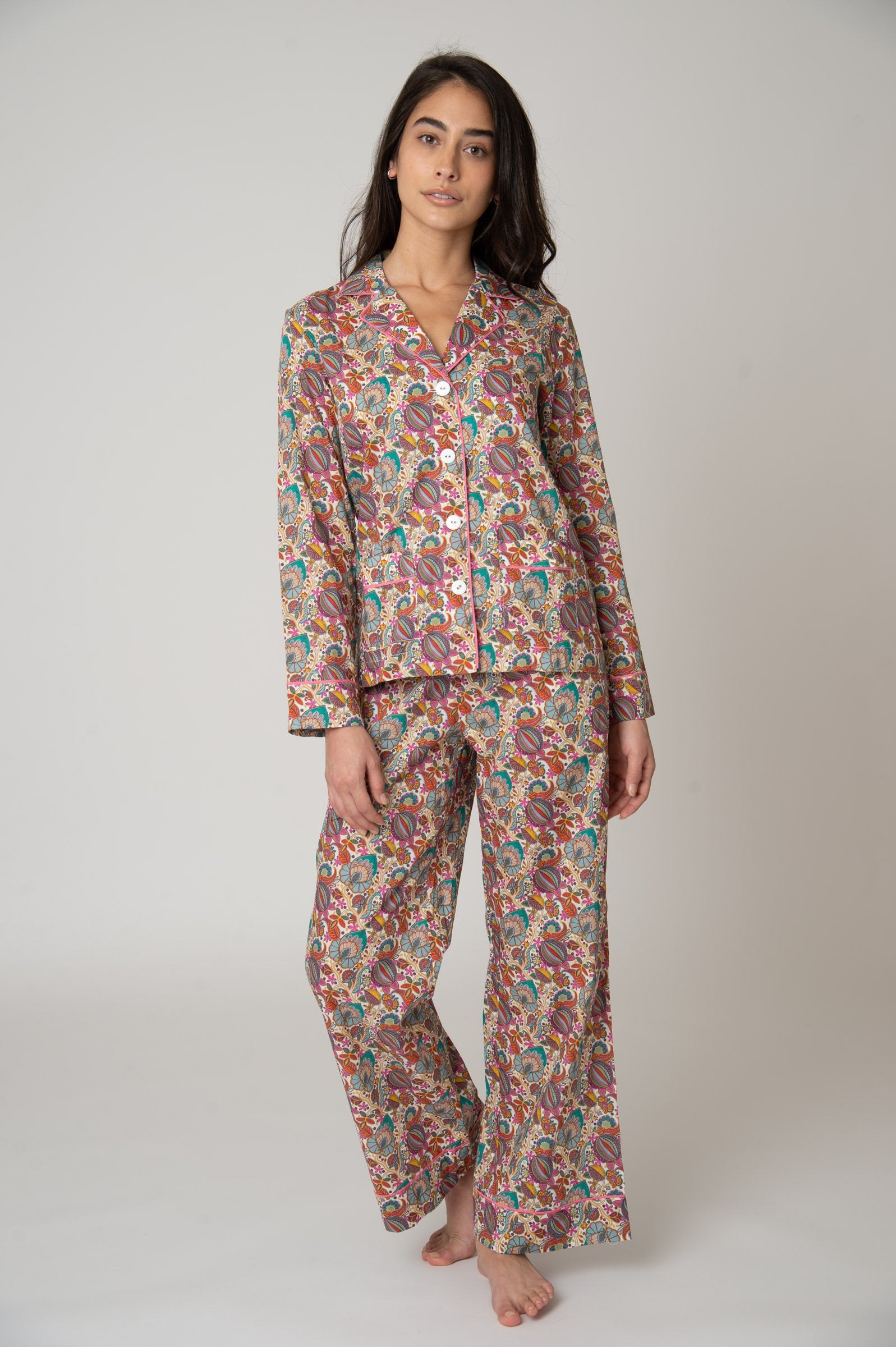 Katro Colony Cotton Pajama Set White Citronella Vine