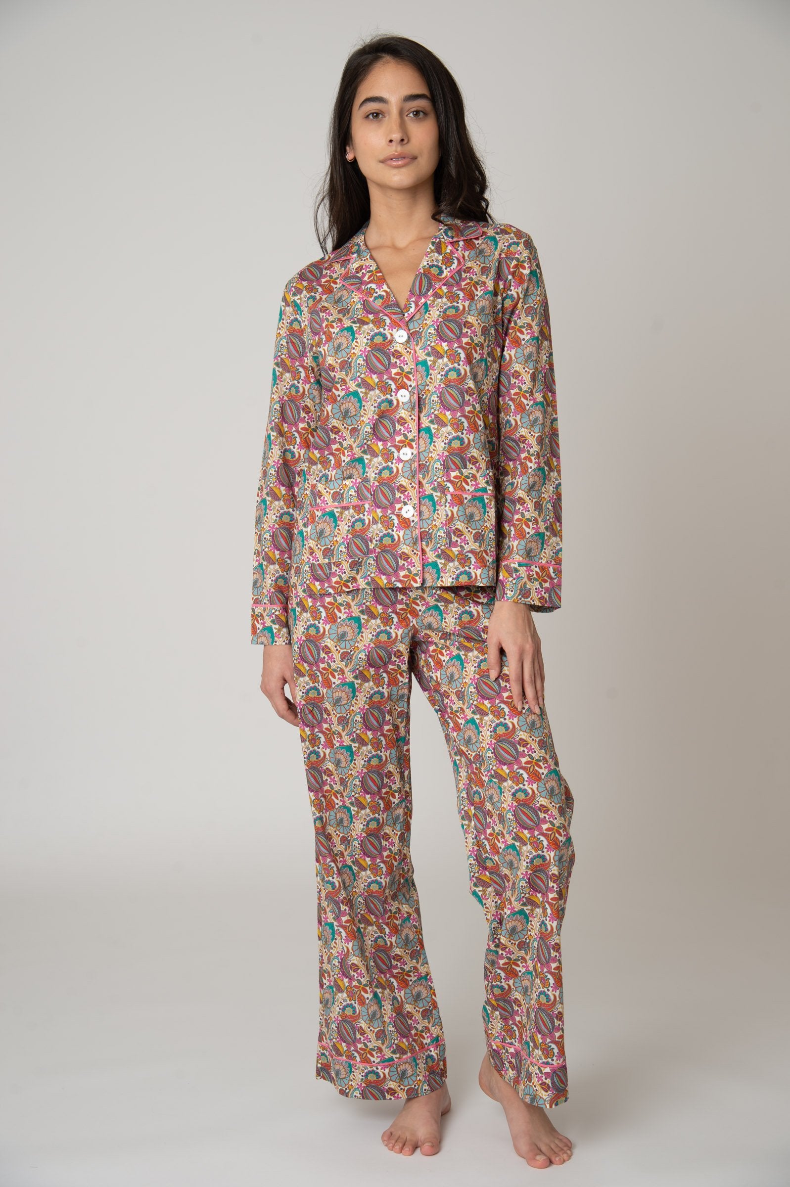 Katro Colony Cotton Pajama Set White Citronella Vine