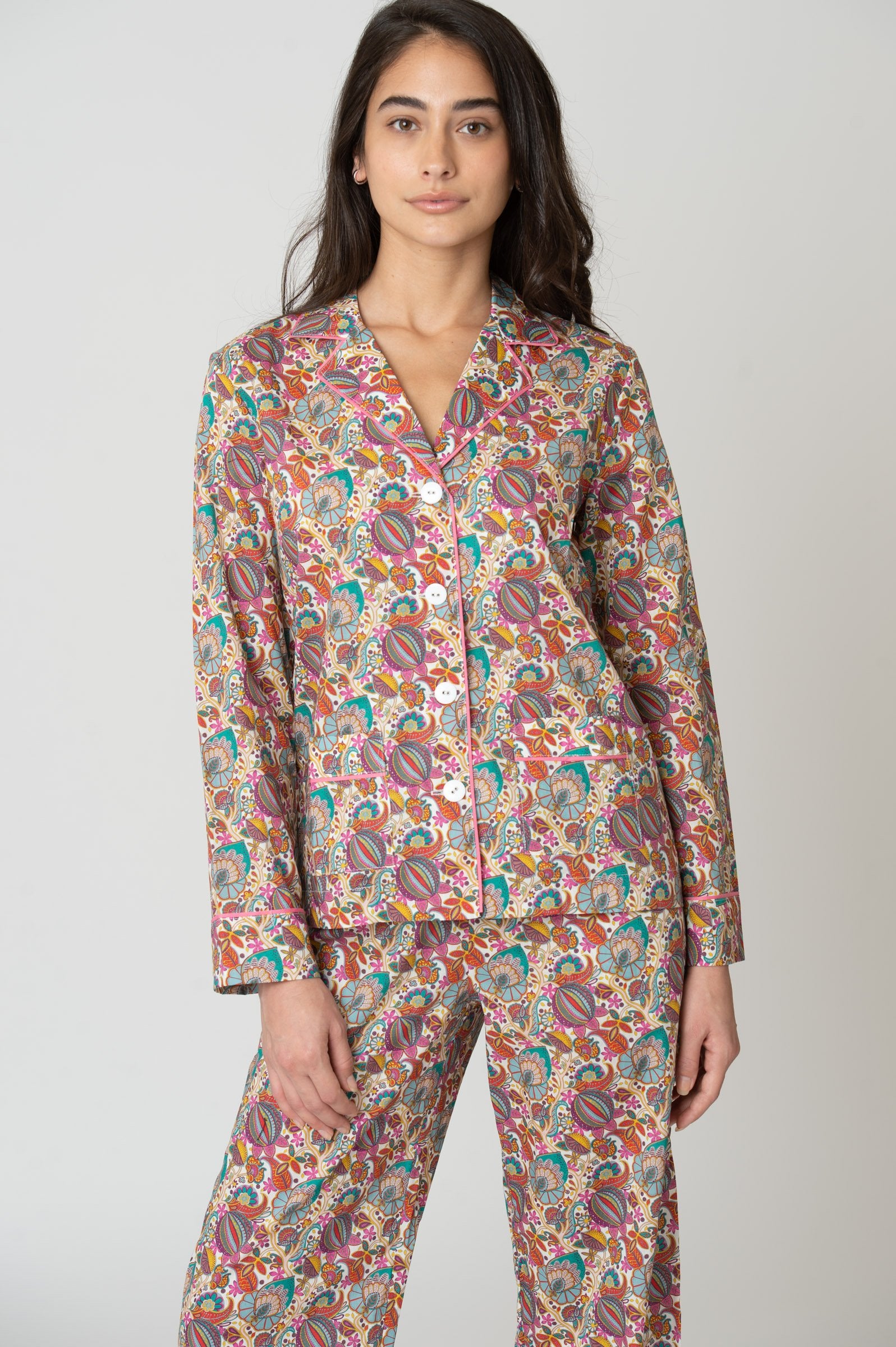 Katro Colony Cotton Pajama Set White Citronella Vine