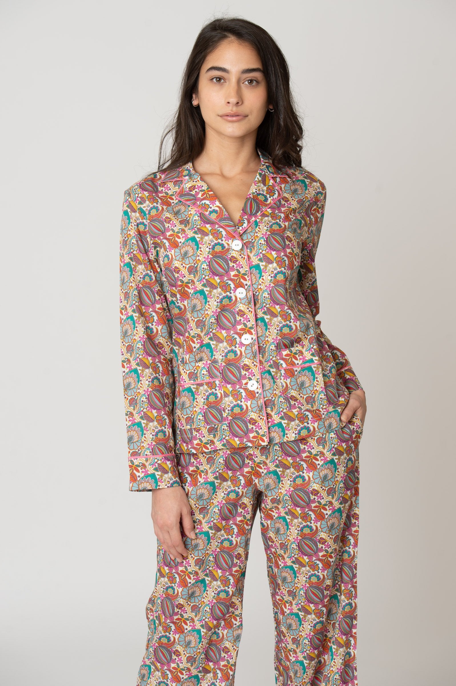 Katro Colony Cotton Pajama Set White Citronella Vine