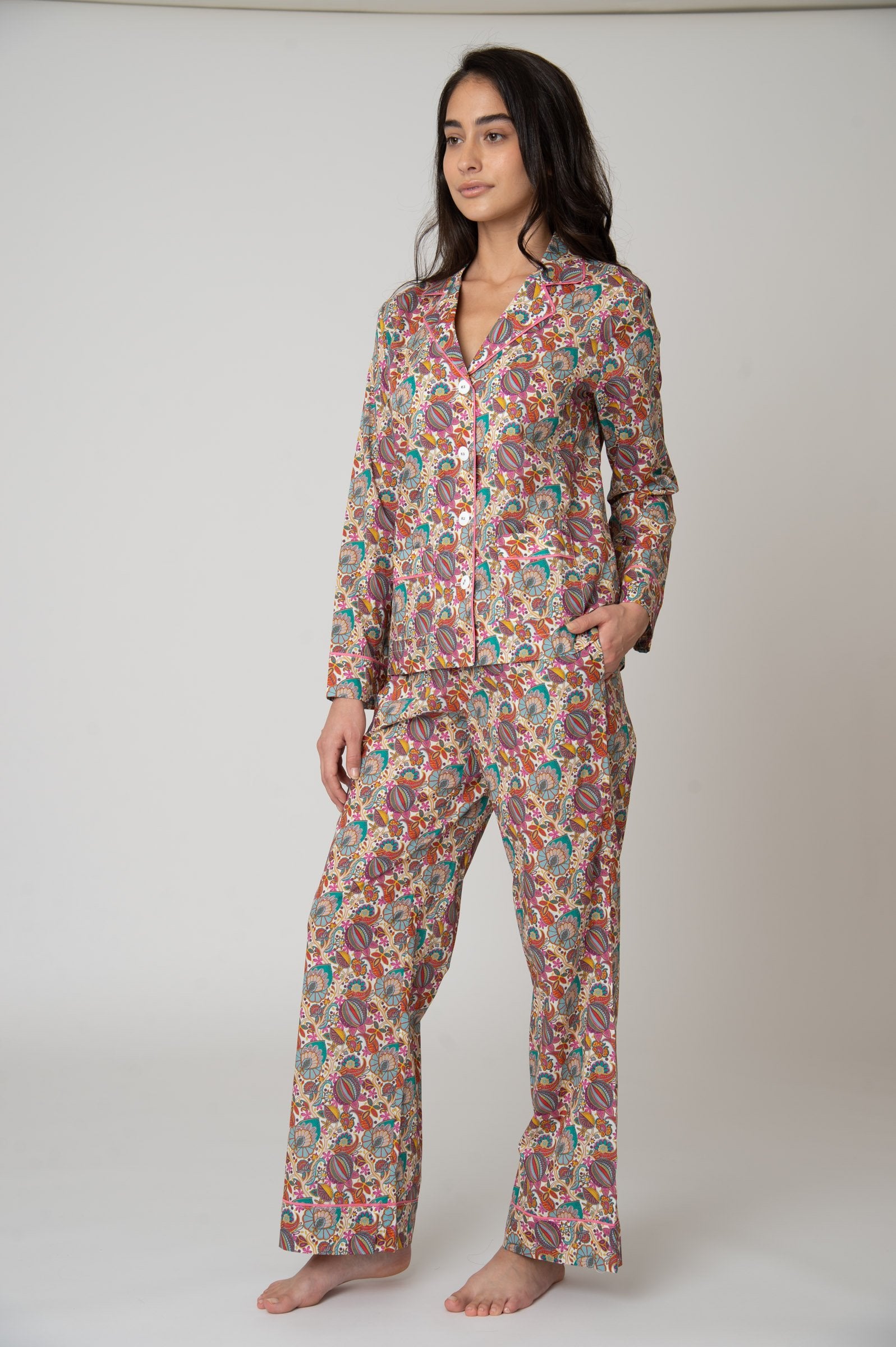 Katro Colony Cotton Pajama Set White Citronella Vine