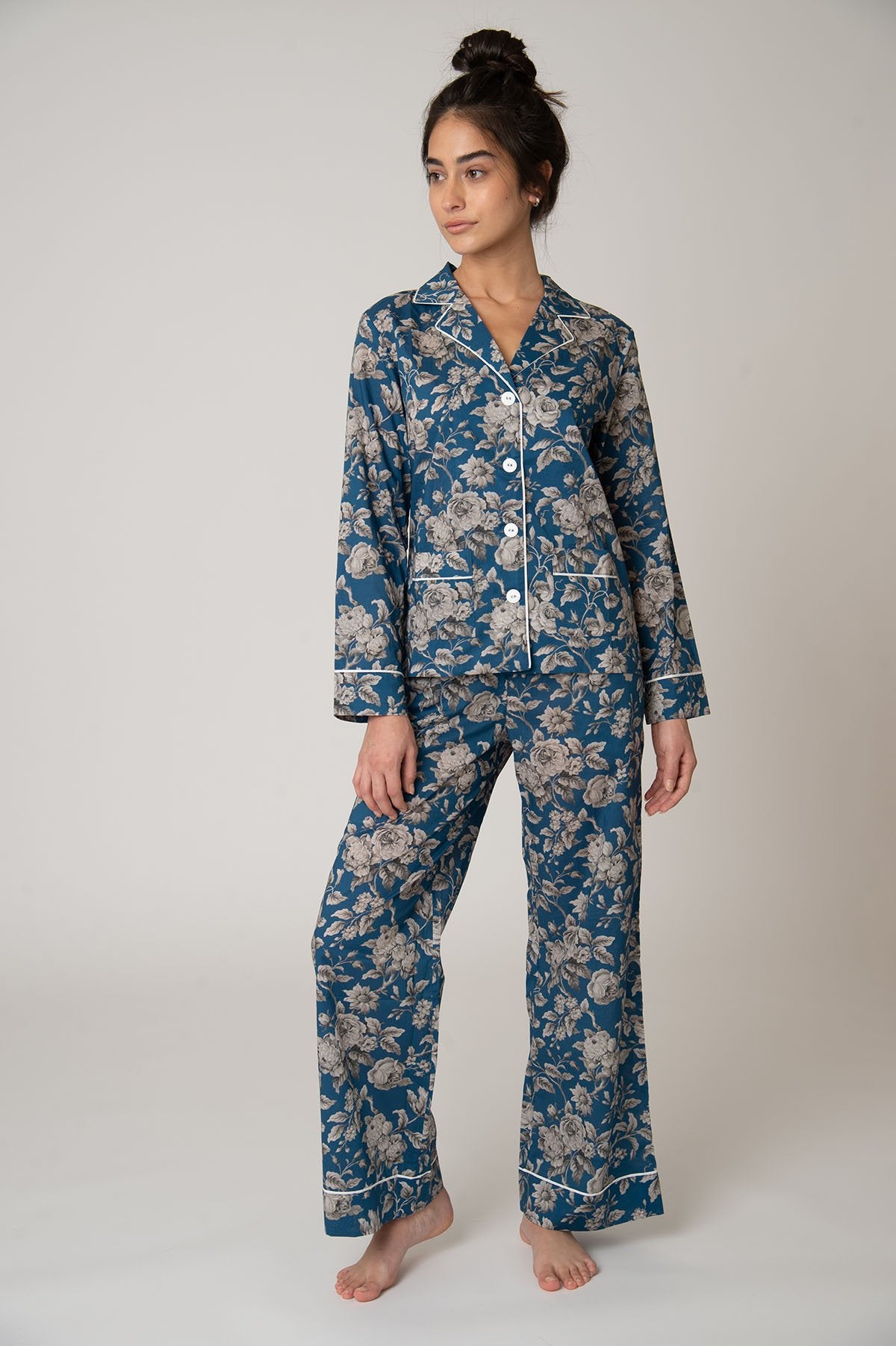 Katro Colony Cotton Pajama Set Blue Graceful