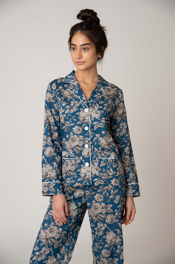 Katro Colony Cotton Pajama Set Blue Graceful