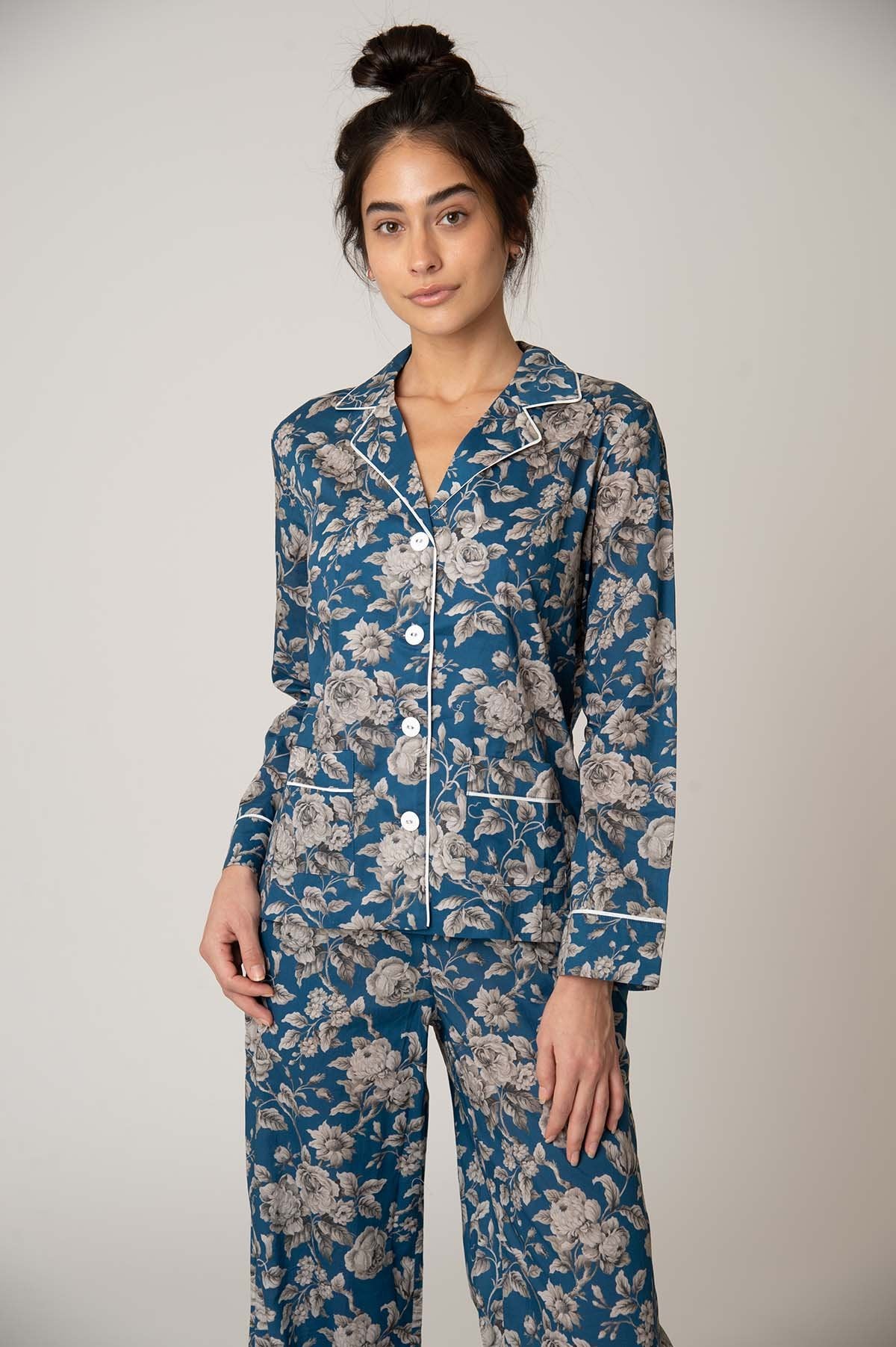 Katro Colony Cotton Pajama Set Blue Graceful