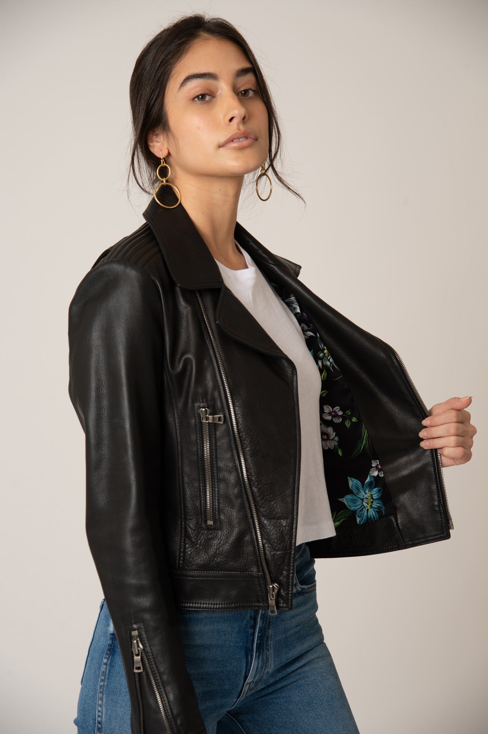 Laurel Canyon Leather Jacket Black Vintage Floral
