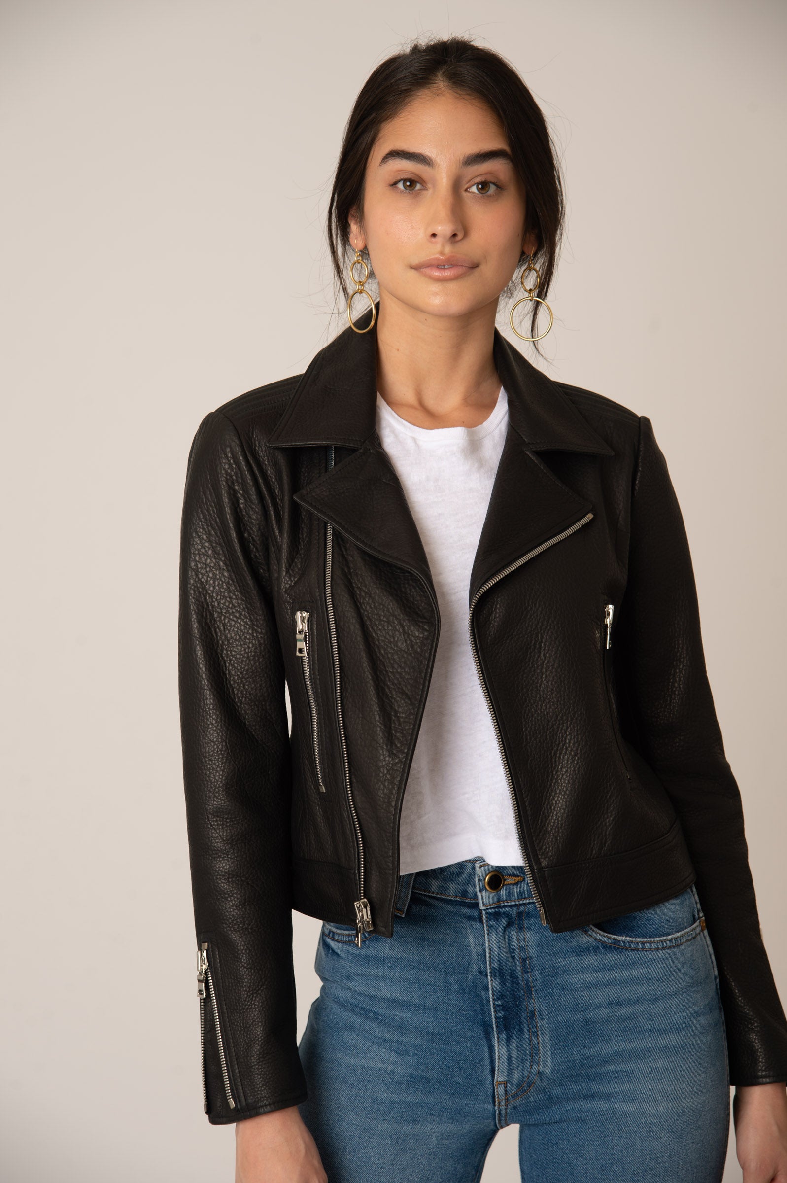 Laurel Canyon Leather Jacket - Cherry Blossom / Shiny Zipper – Katro