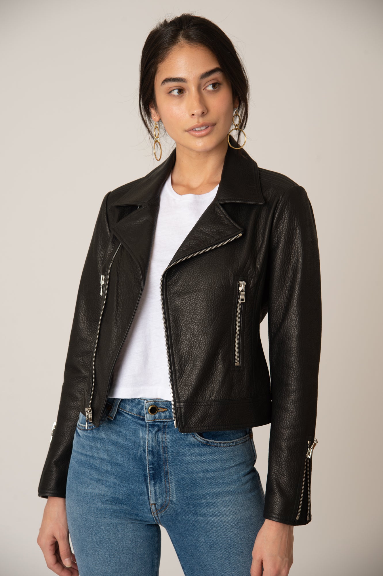 Laurel Canyon Leather Jacket - Cherry Blossom / Shiny Zipper – Katro