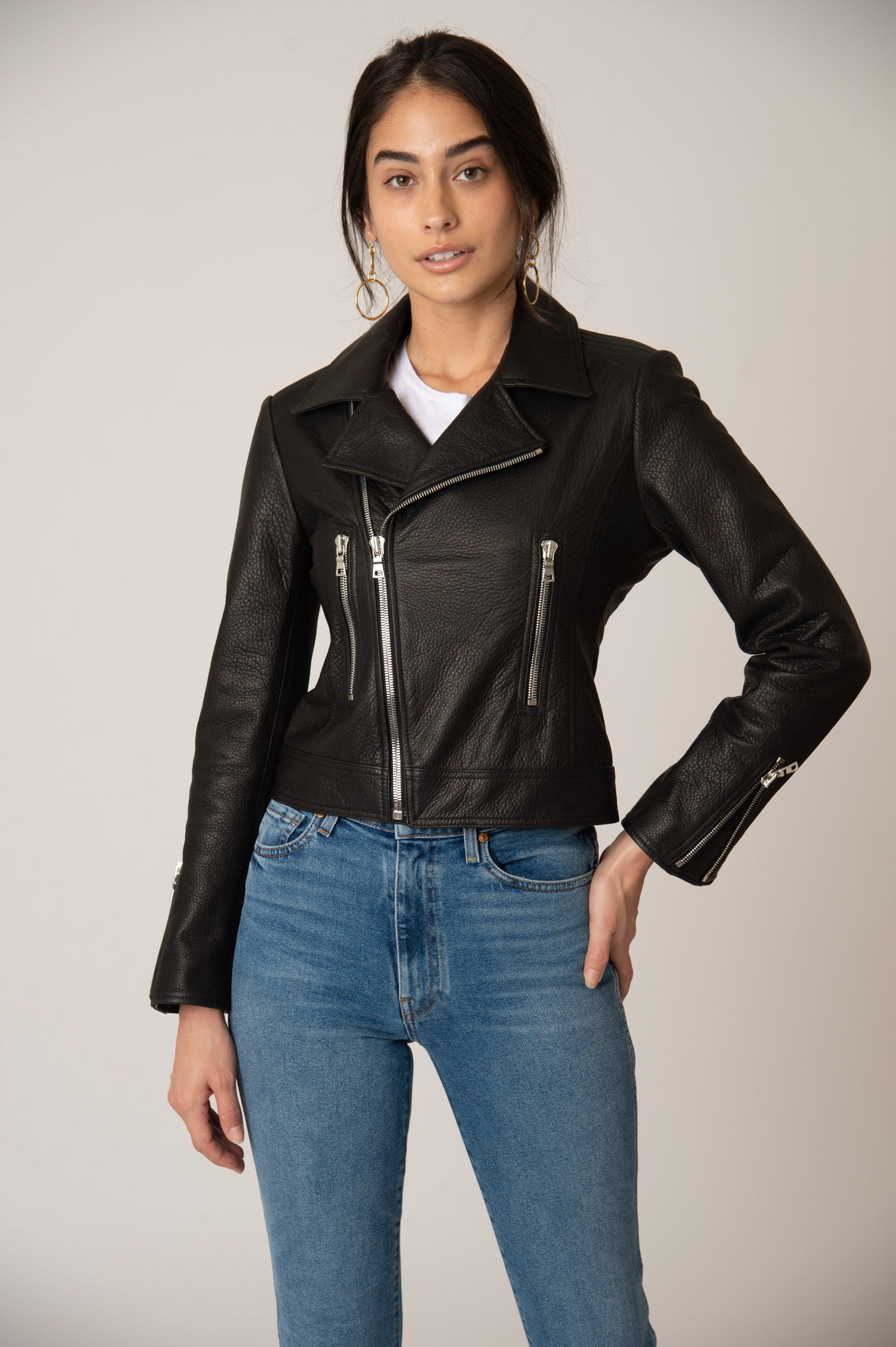 Laurel Canyon Leather Jacket - Cherry Blossom / Shiny Zipper – Katro